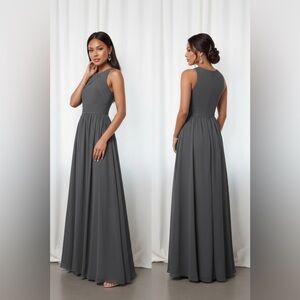 Azazie high neck maxi dress princess a line bridesmaids dress grey gray